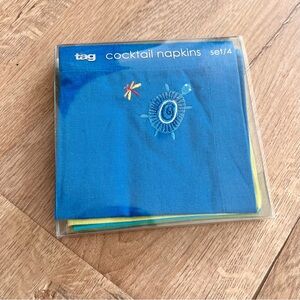 Tag Embroidered Turtle Cocktail Napkins 100%‎ Cotton Set of 4 NIB 10” X 10”